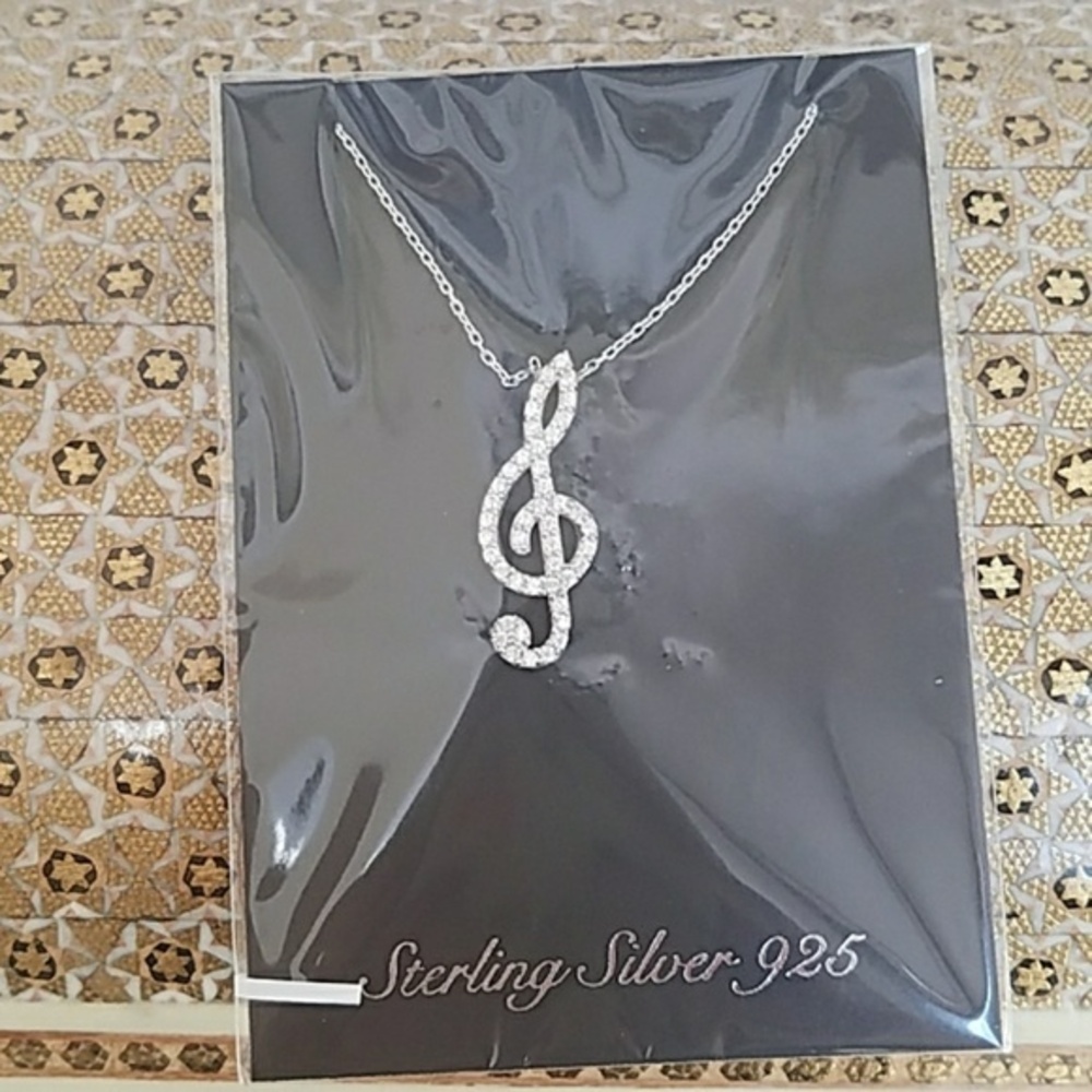 14k white Gold plated music note Necklace